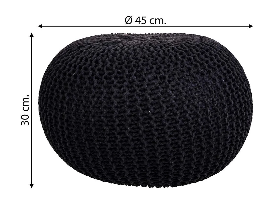 Pouf en coton tressé noir 45x45x30h