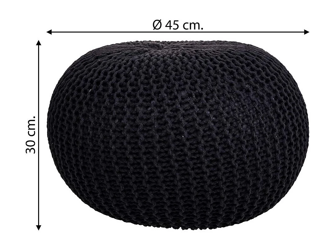 Pouf en coton tressé noir 45x45x30h