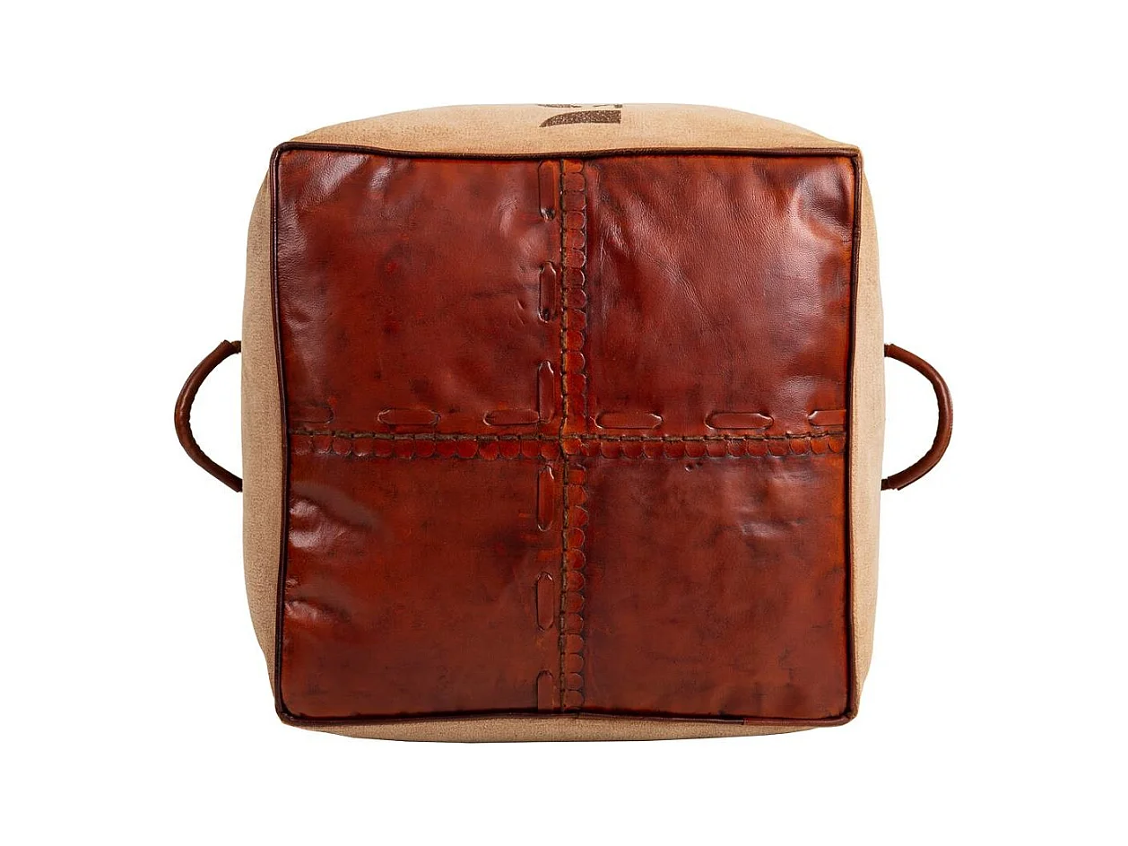 Puff de tela y piel 45x45x45h cm