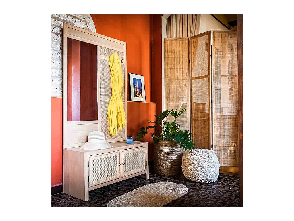 Cremefarbener geflochtener Baumwoll-Puff, 45 x 45 x 40 cm