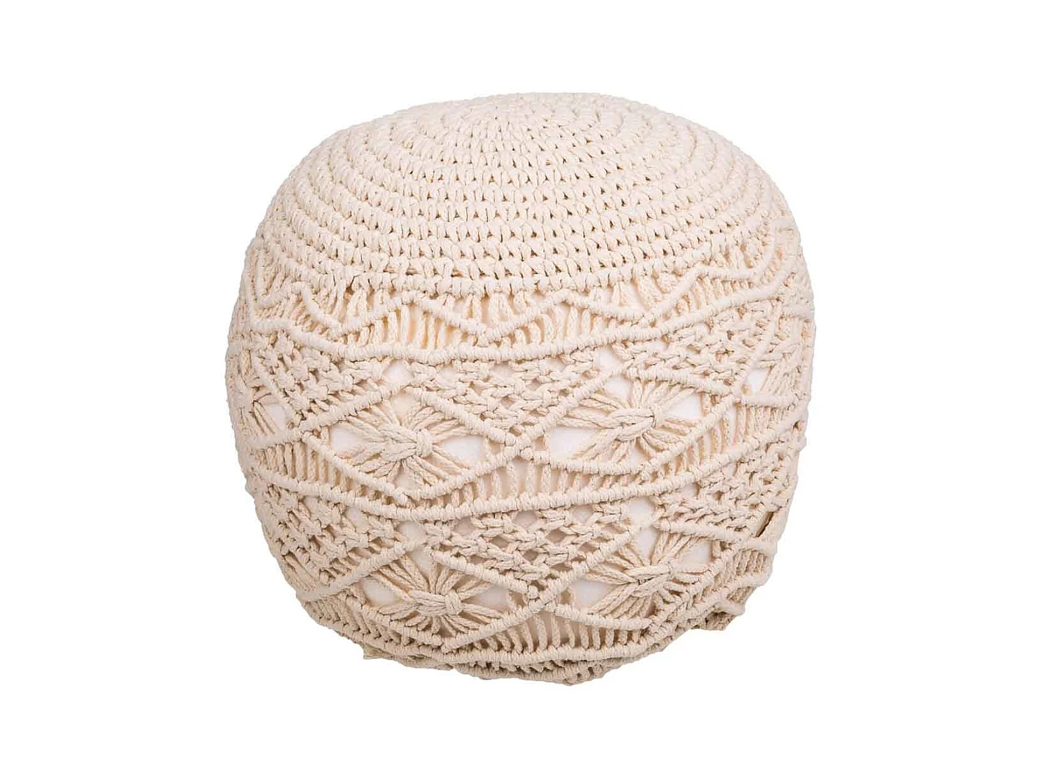 Cremefarbener geflochtener Baumwoll-Puff, 45 x 45 x 40 cm
