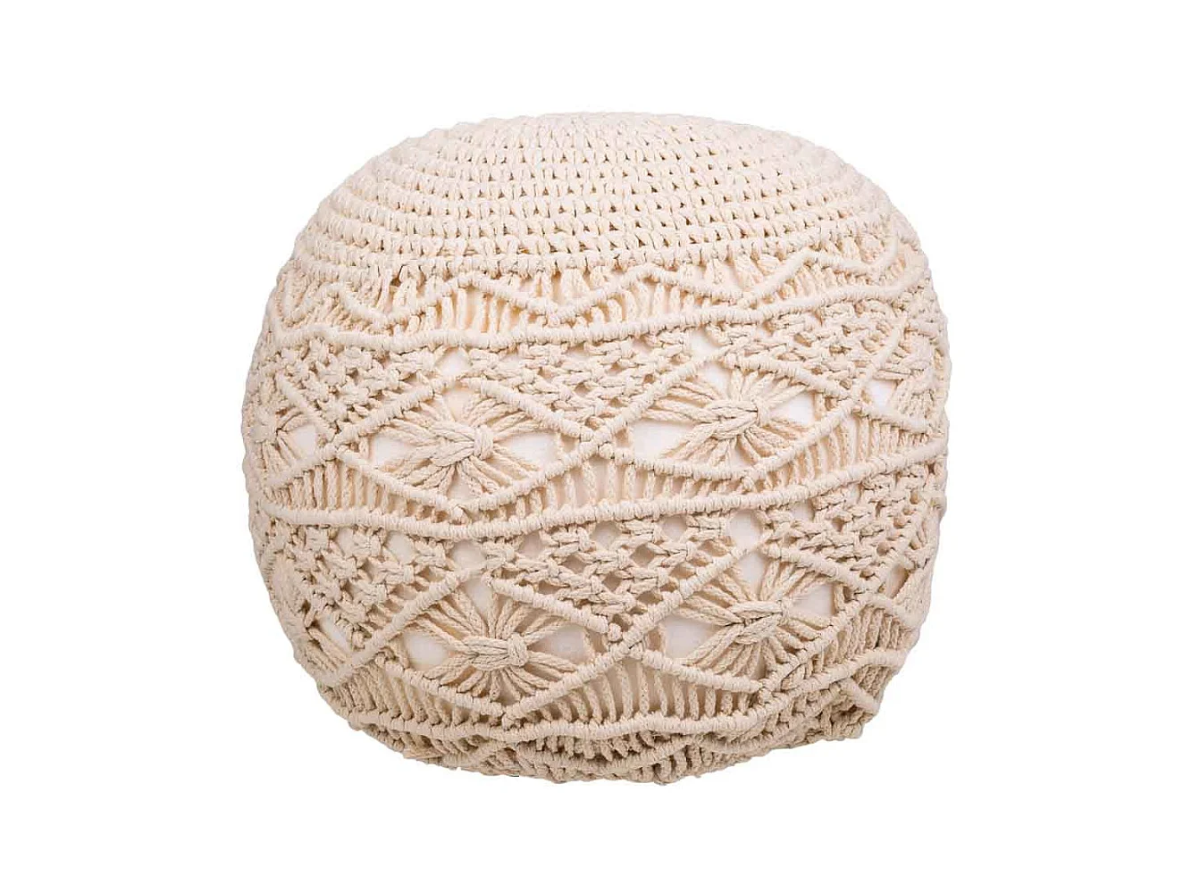 Cremefarbener geflochtener Baumwoll-Puff, 45 x 45 x 40 cm