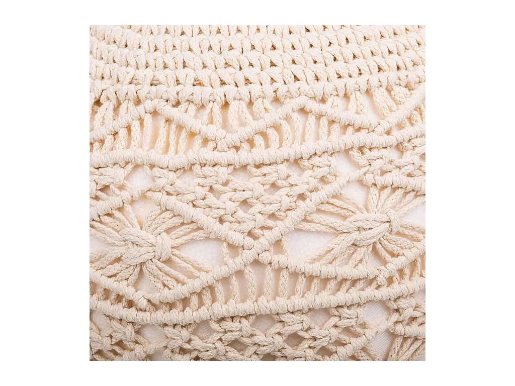 Cremefarbener geflochtener Baumwoll-Puff, 45 x 45 x 40 cm