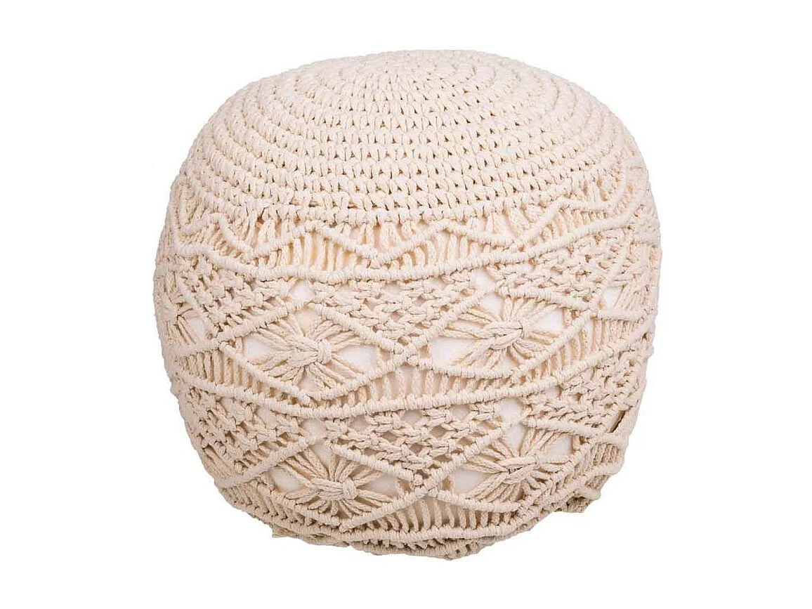Pouf en coton tressé couleur crème 45x45x40h