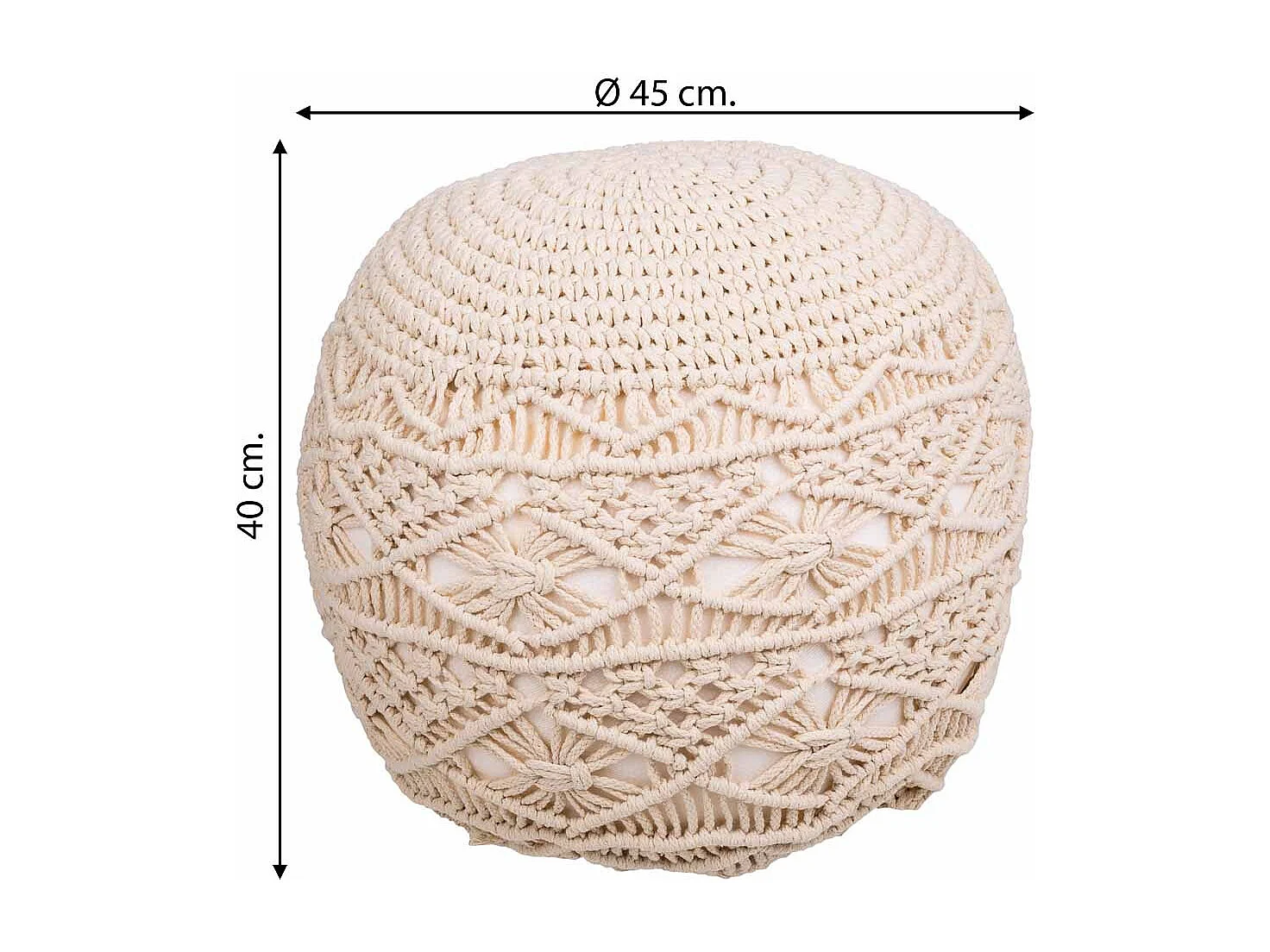 Pouf en coton tressé couleur crème 45x45x40h