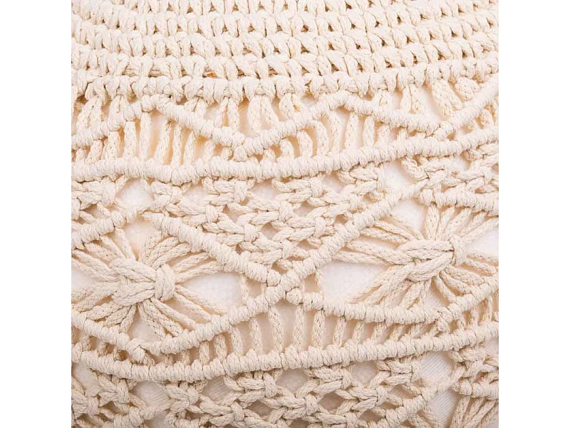 Puf in cotone intrecciato panna 45x45x40h