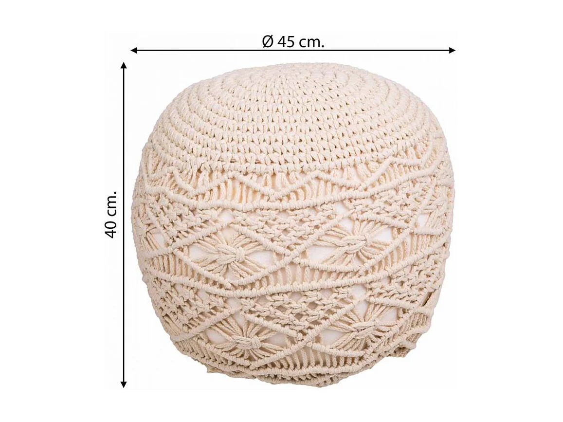 Puf in cotone intrecciato panna 45x45x40h