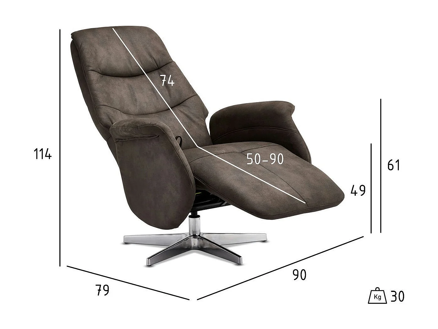 Handmatige relaxfauteuil Delta - Stof & metaal - Bruin
