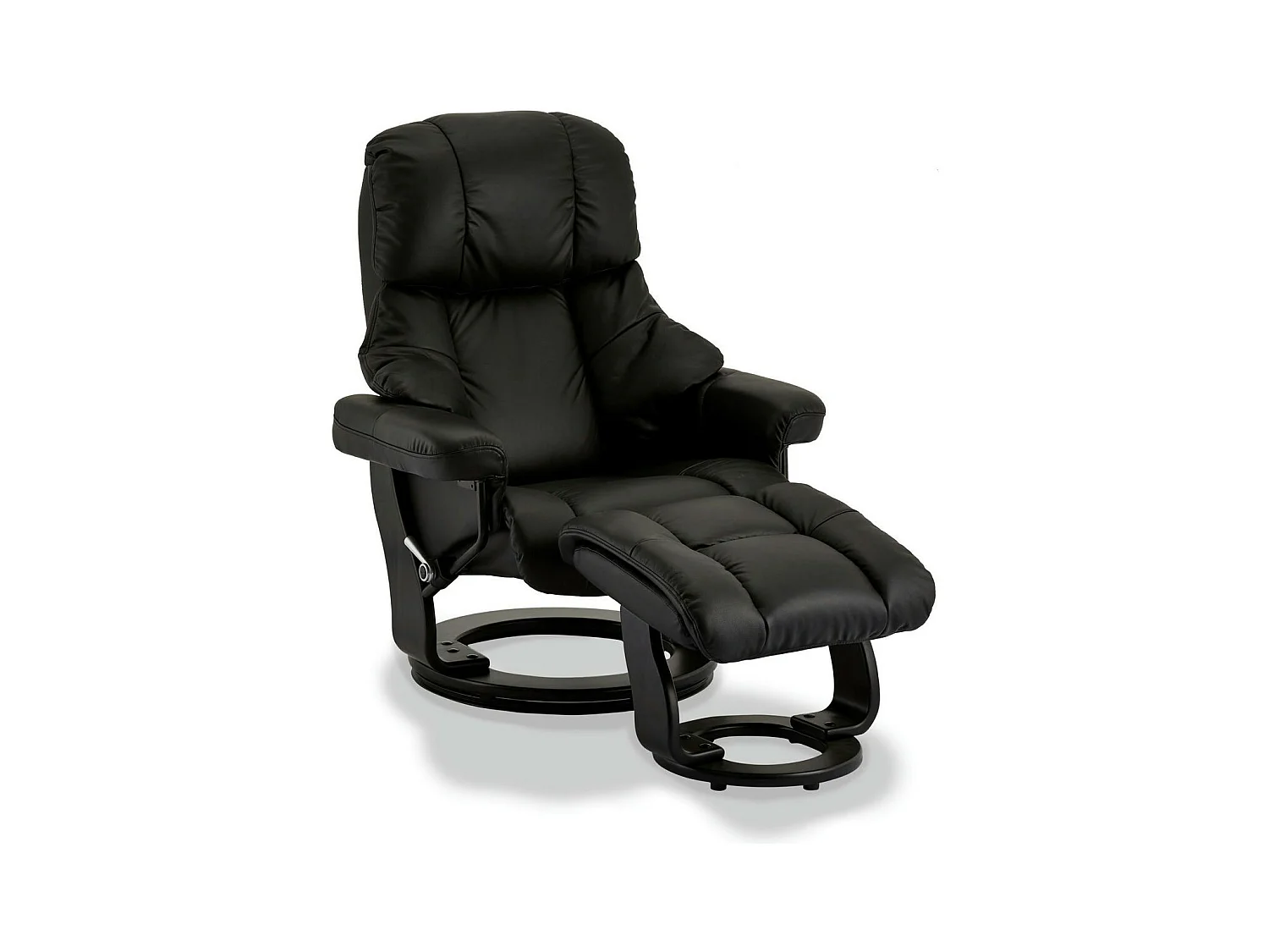 Fauteuil relax avec repose-pieds Crown - Cuir et bois - Noir