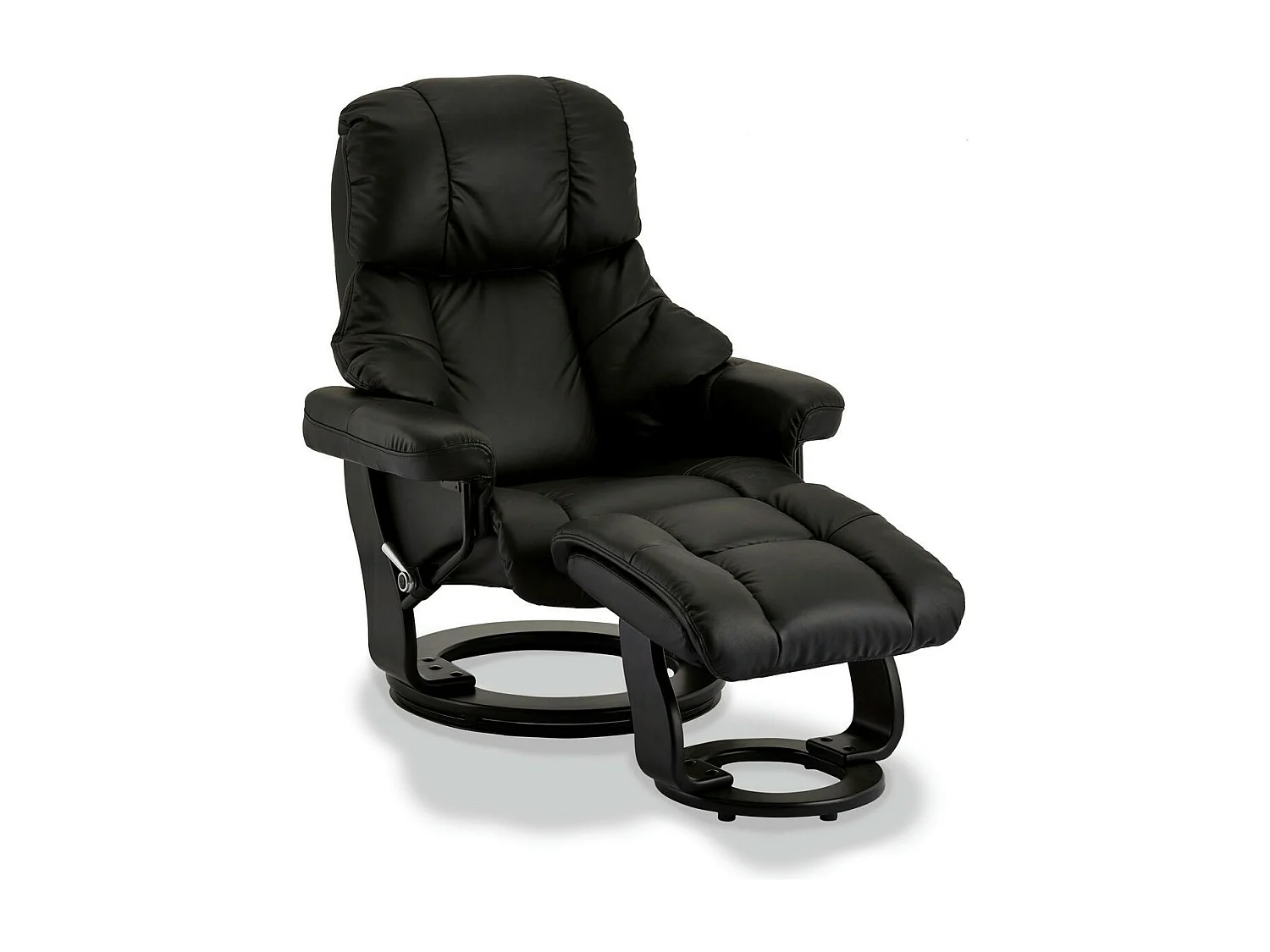 Fauteuil relax avec repose-pieds Crown - Cuir et bois - Noir