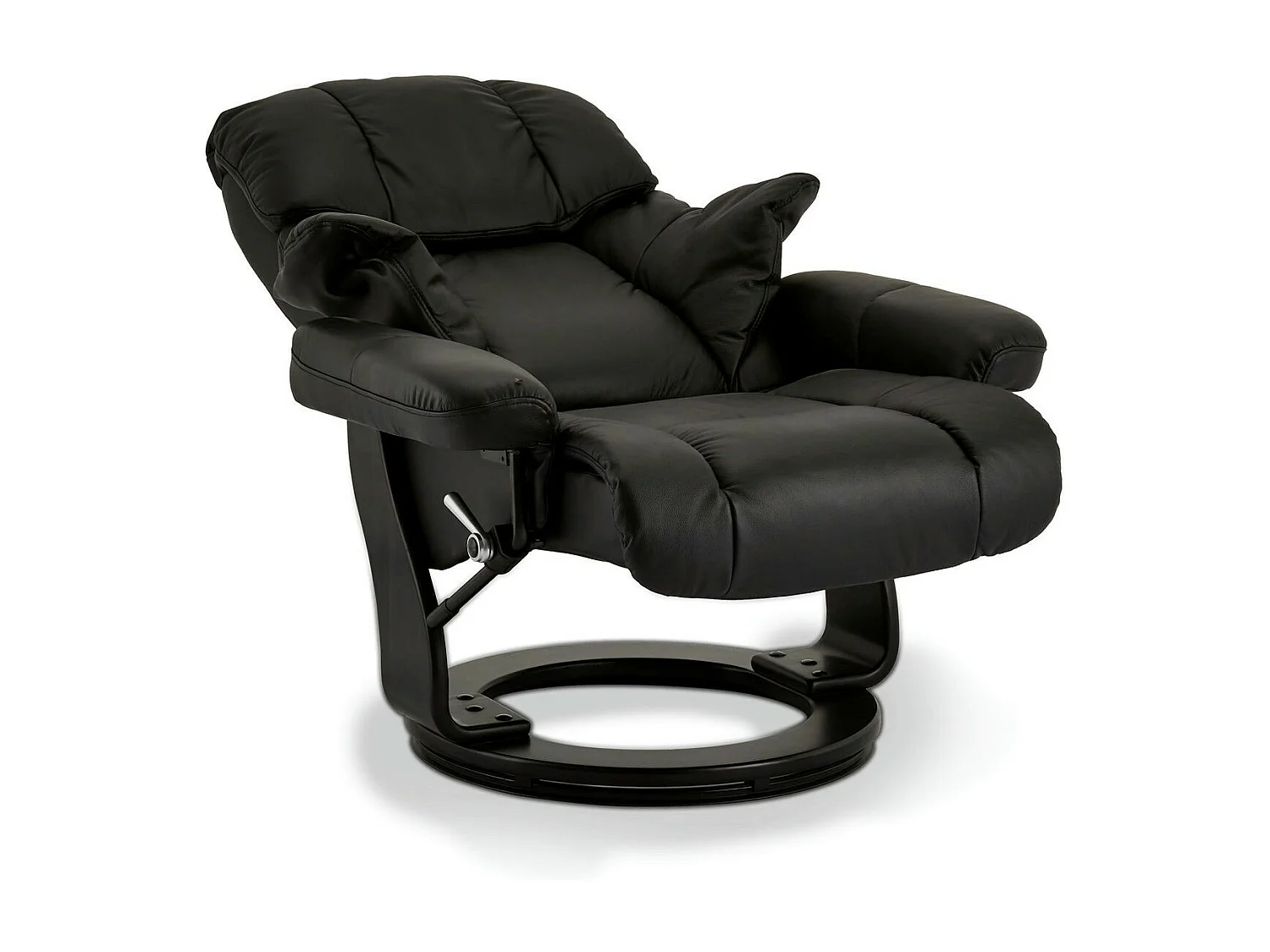 Fauteuil relax avec repose-pieds Crown - Cuir et bois - Noir