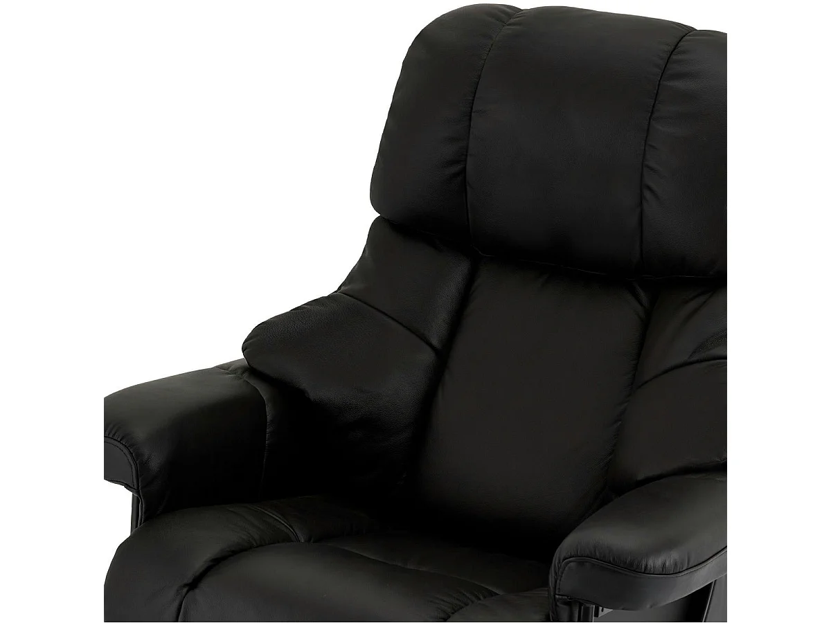 Fauteuil relax avec repose-pieds Crown - Cuir et bois - Noir