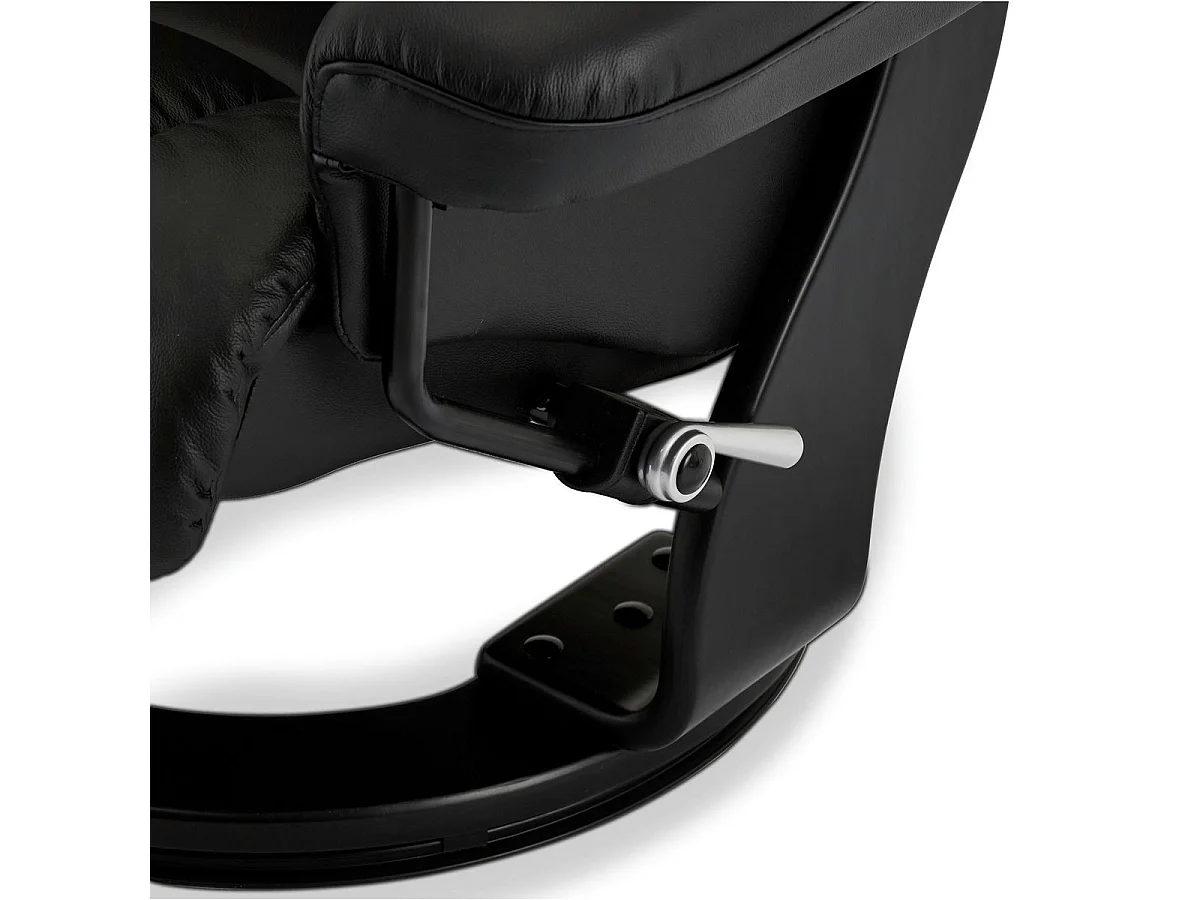 Fauteuil relax avec repose-pieds Crown - Cuir et bois - Noir