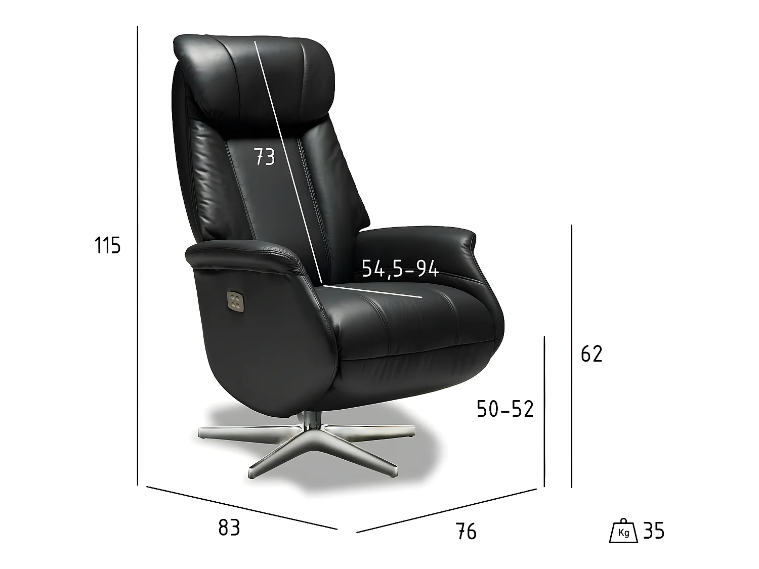 Fauteuil relax électrique Bonanza - Cuir et métal - Noir