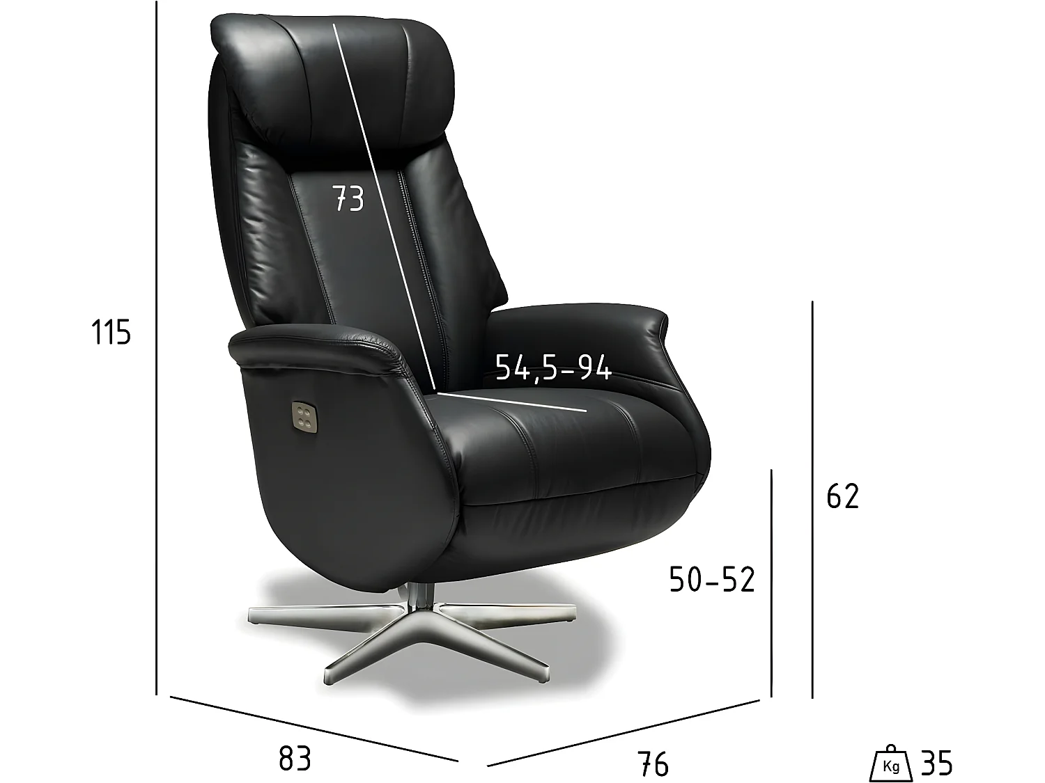 Fauteuil relax électrique Bonanza - Cuir et métal - Noir