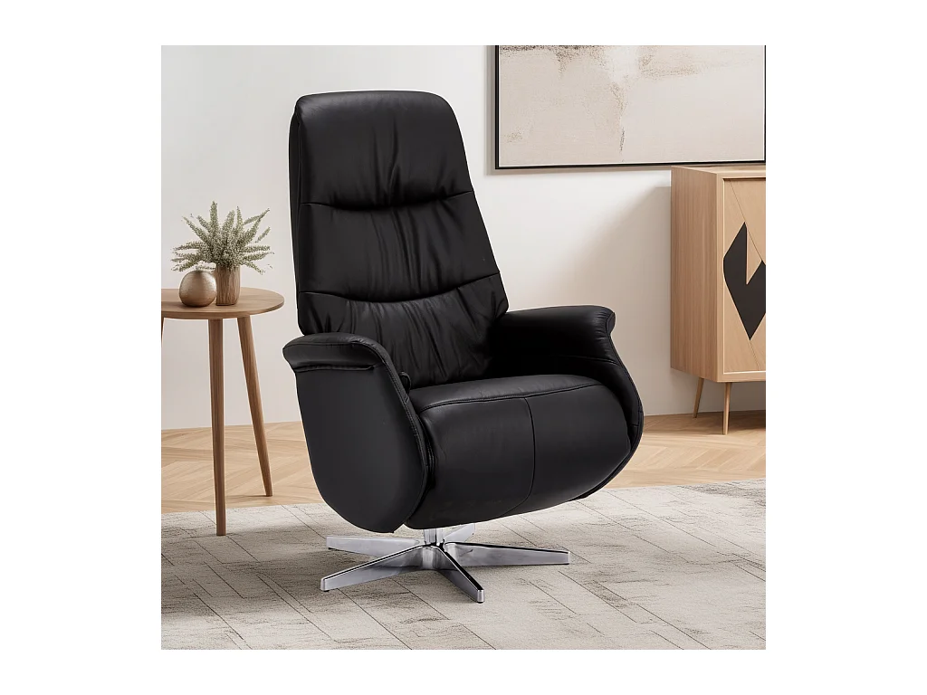 Handmatige relaxfauteuil Delta - Leer & metaal - Zwart