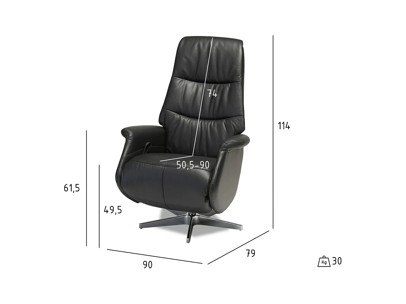 Handmatige relaxfauteuil Delta - Leer & metaal - Zwart