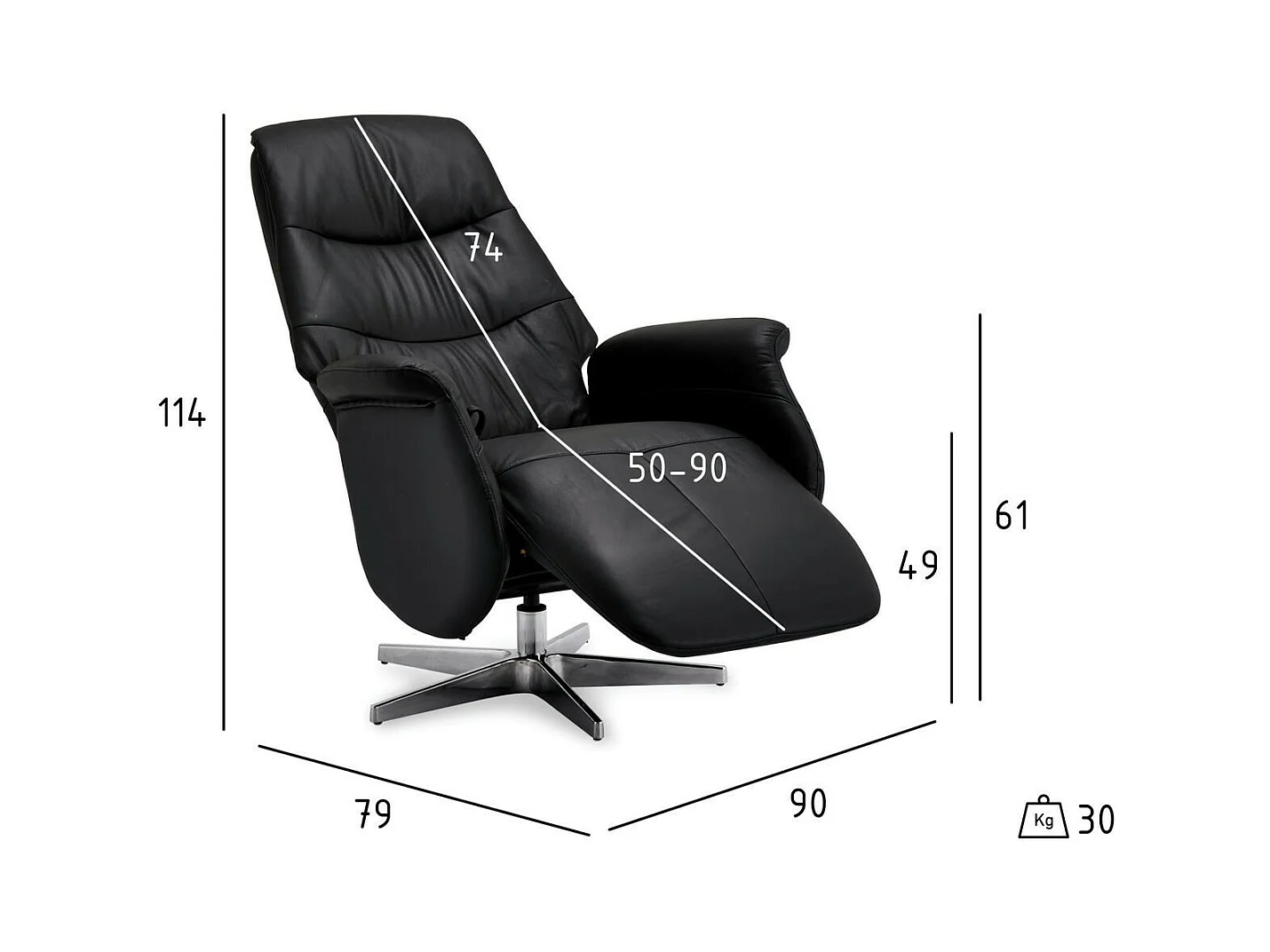Handmatige relaxfauteuil Delta - Leer & metaal - Zwart