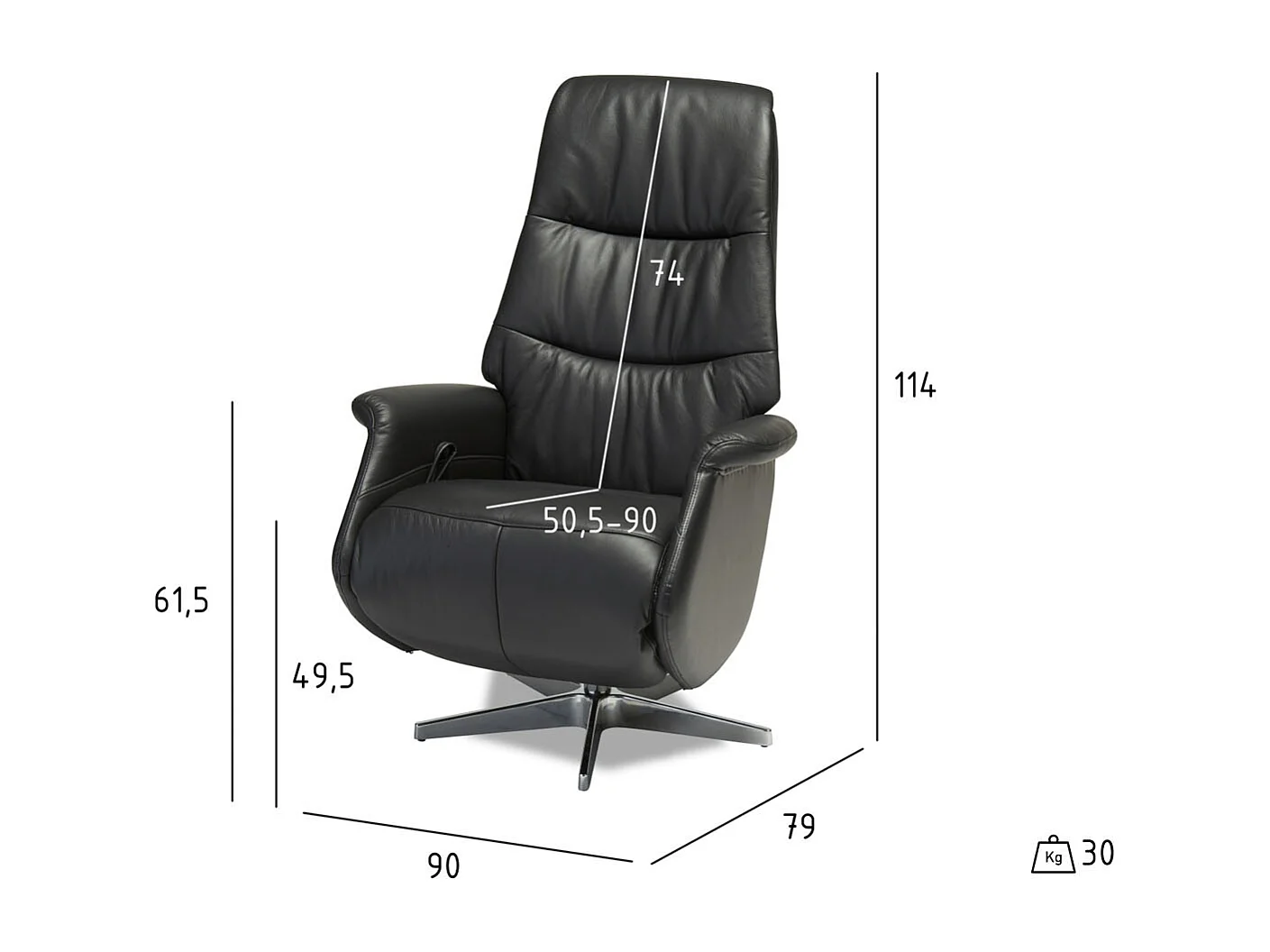 Relaxsessel Fernsehsessel Delta - Leder & Metall - Schwarz