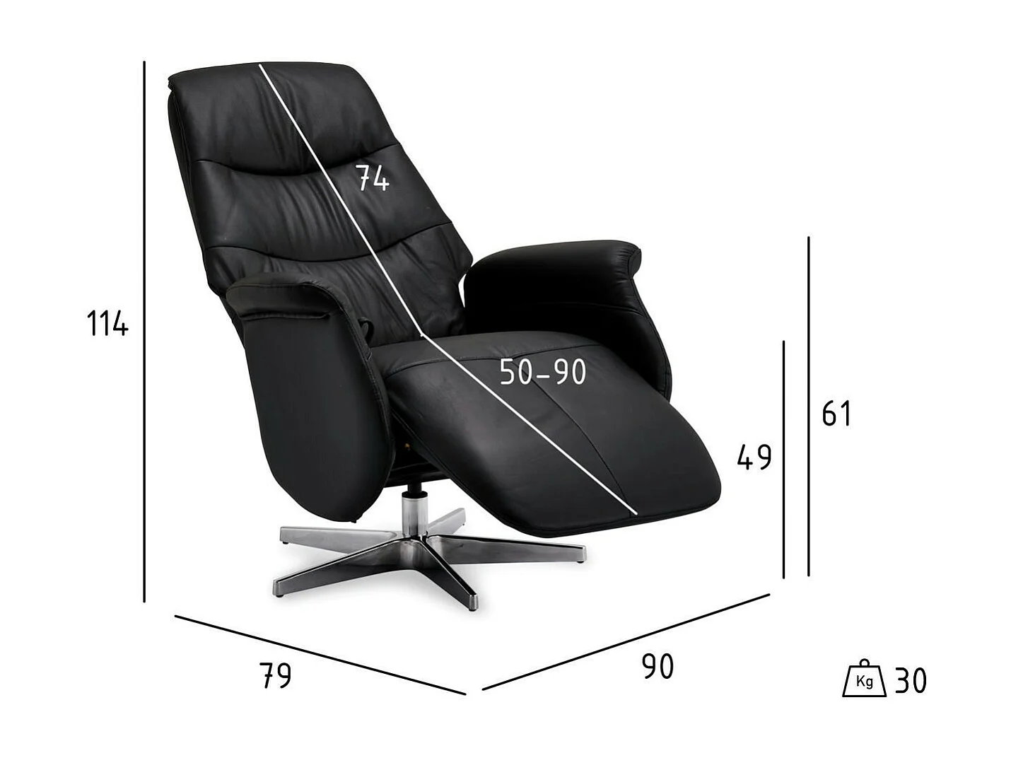 Relaxsessel Fernsehsessel Delta - Leder & Metall - Schwarz