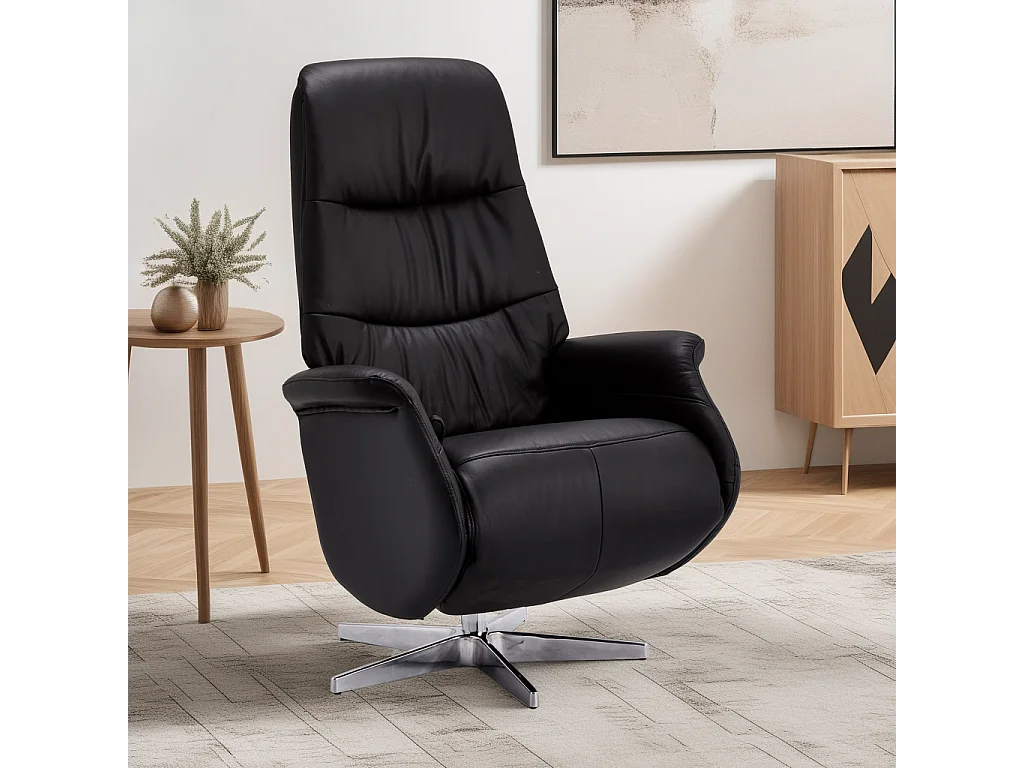 Fauteuil relax Delta - Cuir et métal - Noir