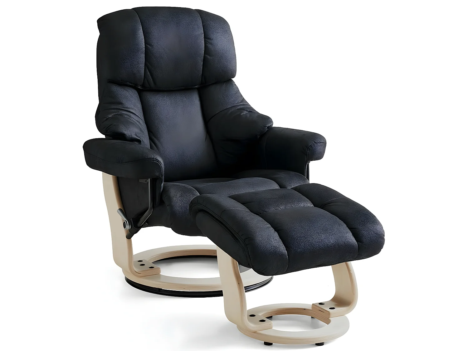 Fauteuil relax avec repose-pieds Crown - Tissu et bois - Noir