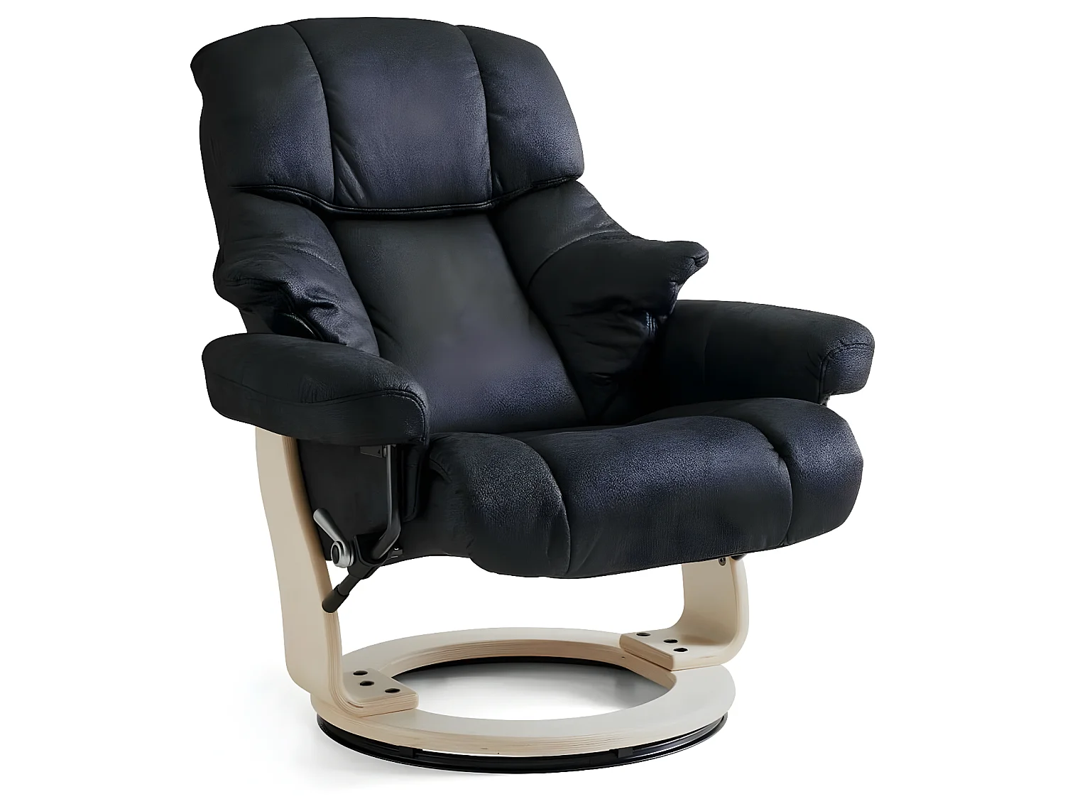 Fauteuil relax avec repose-pieds Crown - Tissu et bois - Noir
