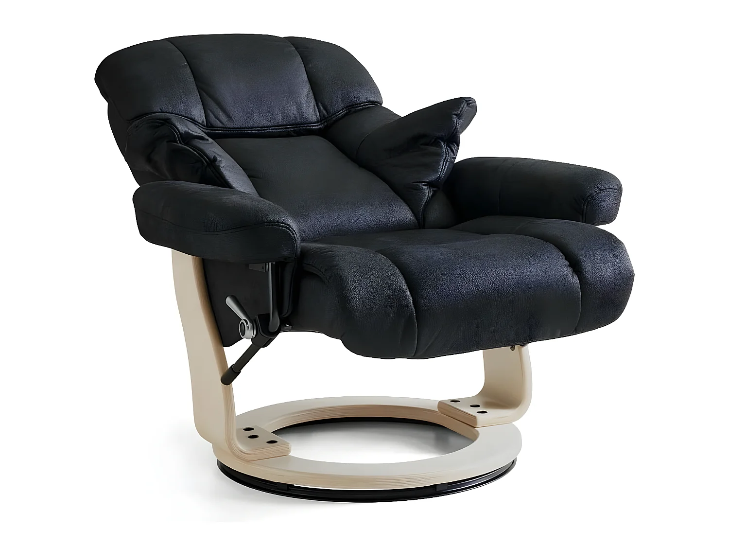 Fauteuil relax avec repose-pieds Crown - Tissu et bois - Noir