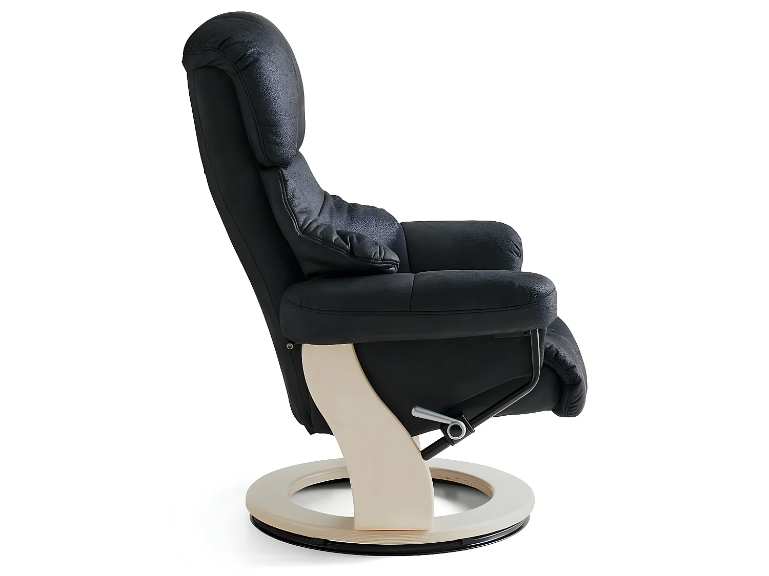 Fauteuil relax avec repose-pieds Crown - Tissu et bois - Noir