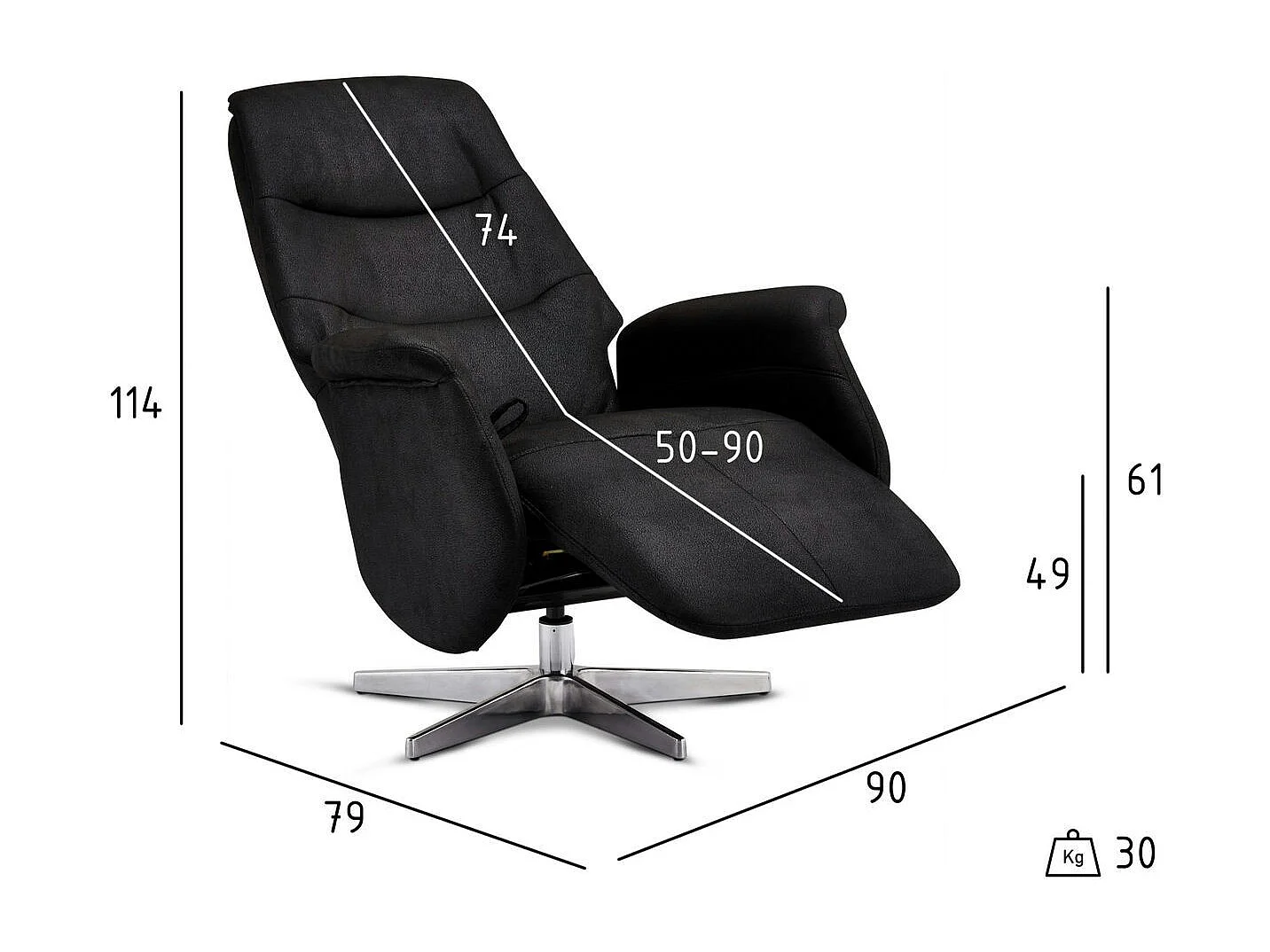 Handmatige relaxfauteuil Delta - Stof & metaal - Zwart