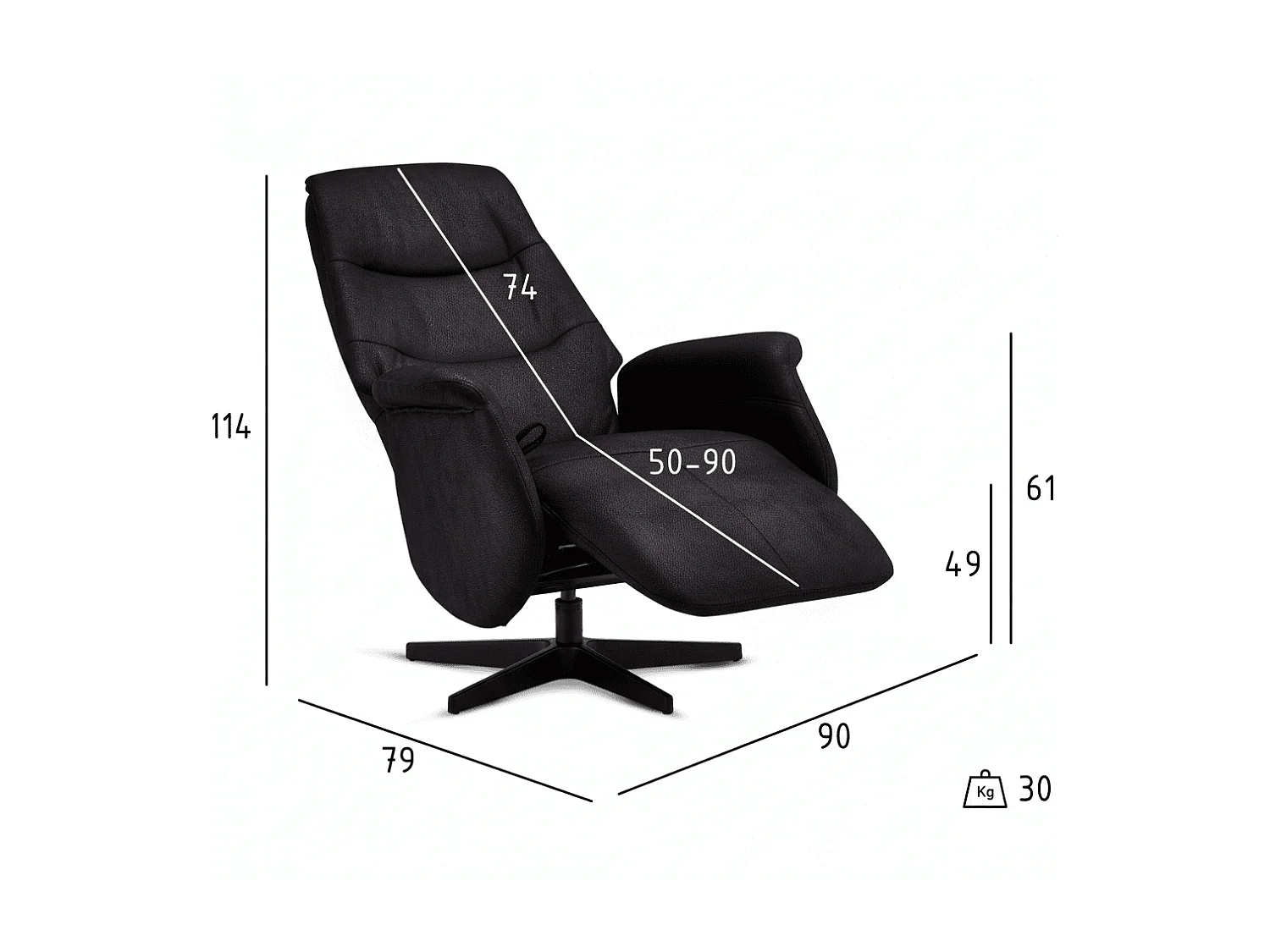 Handmatige relaxfauteuil Delta - Stof & metaal - Zwart