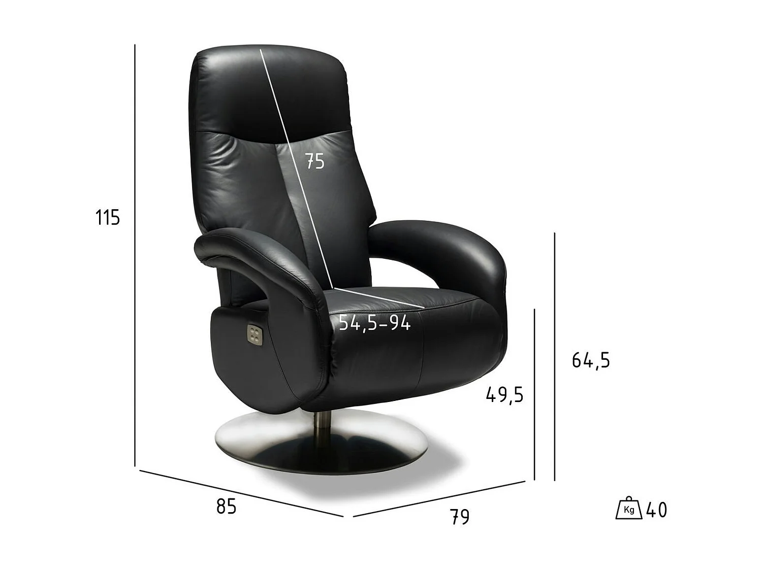 Elektrische relaxfauteuil Bull - Leer & metaal - Zwart