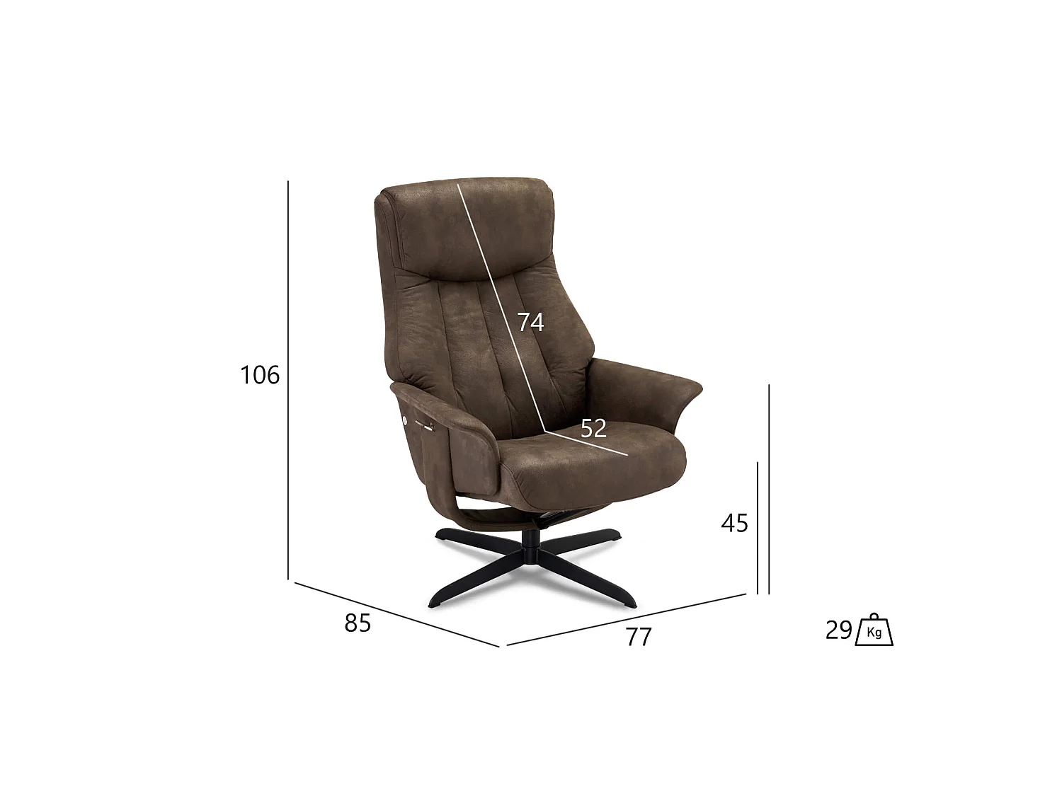 Fauteuil Relax Avec Repose-pied Bilbao Marron Tissu