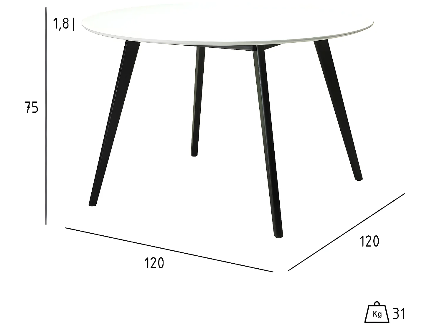 Table à manger Life - Ronde - 4 couverts - MDF et chéne massif - Blanc