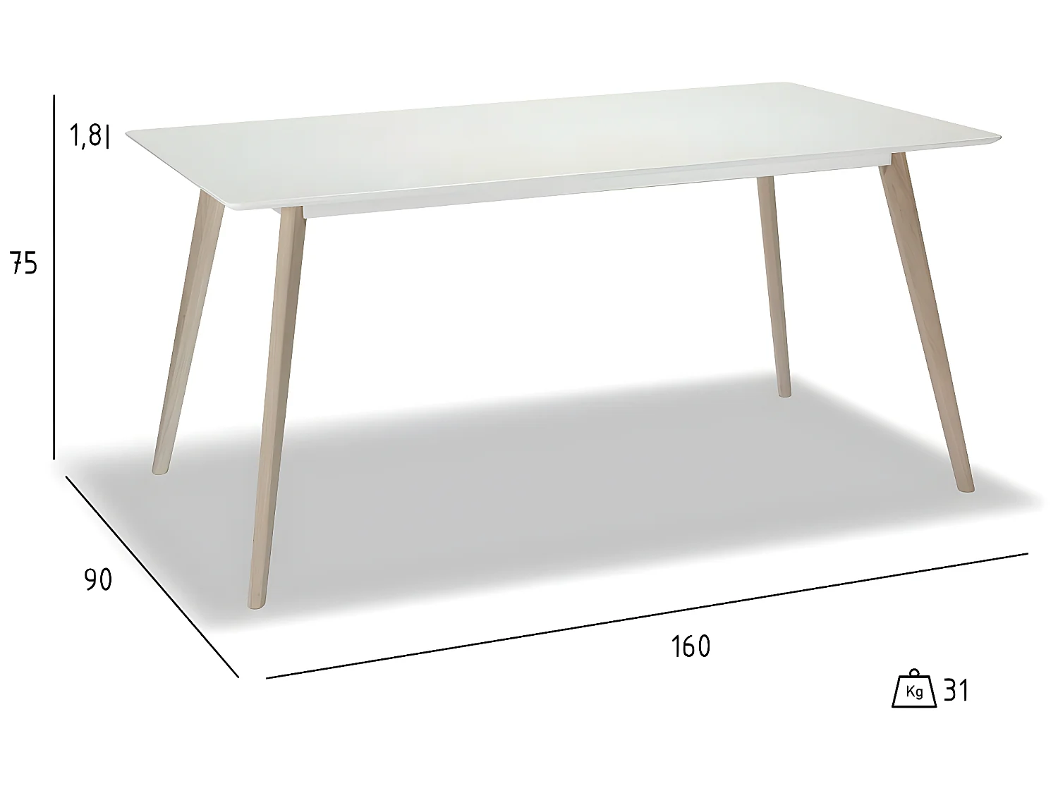 Mesa de comedor rectangular Life - 6 comensales - MDF y madera - Blanco