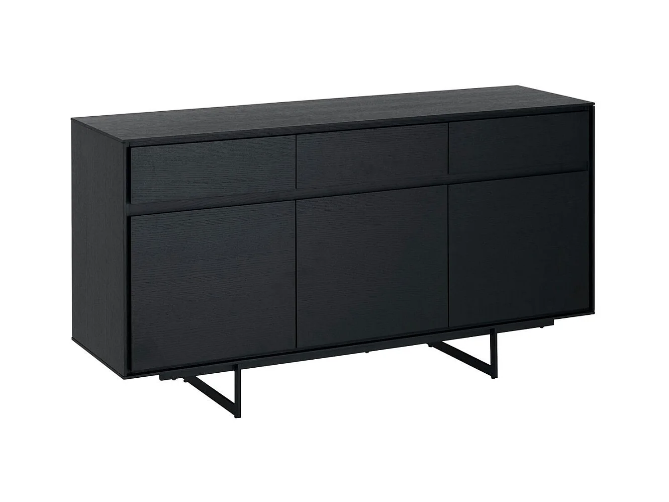 Buffetkast Tokyo - 3 deuren, 3 laden - MDF & staal - Zwart