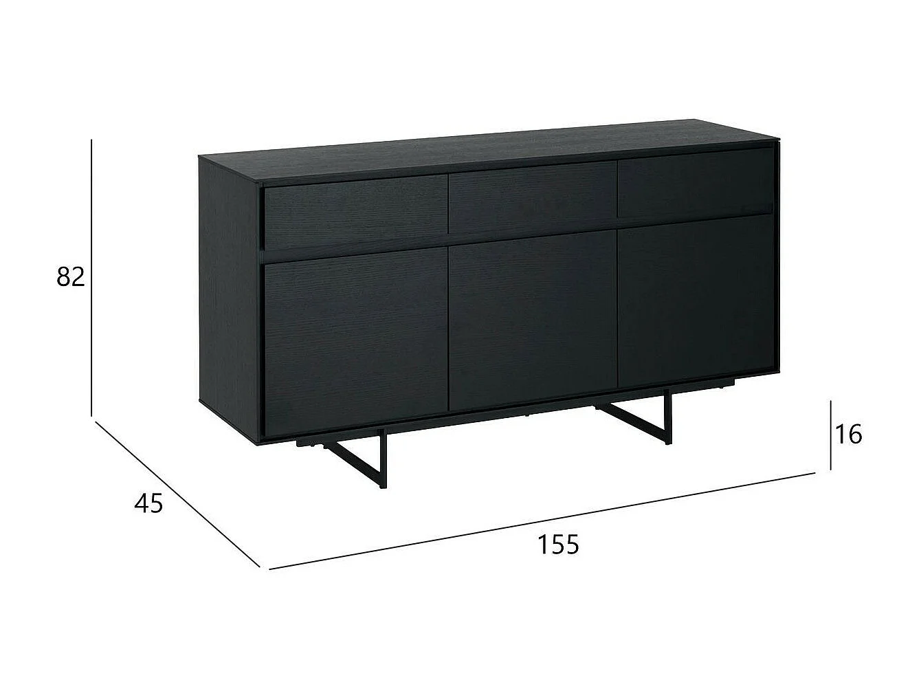 Buffet Tokyo avec 3 portes et 3 tiroirs - MDF et métal - Noir