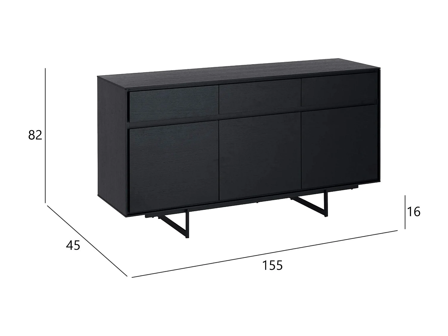 Buffet Tokyo avec 3 portes et 3 tiroirs - MDF et métal - Noir