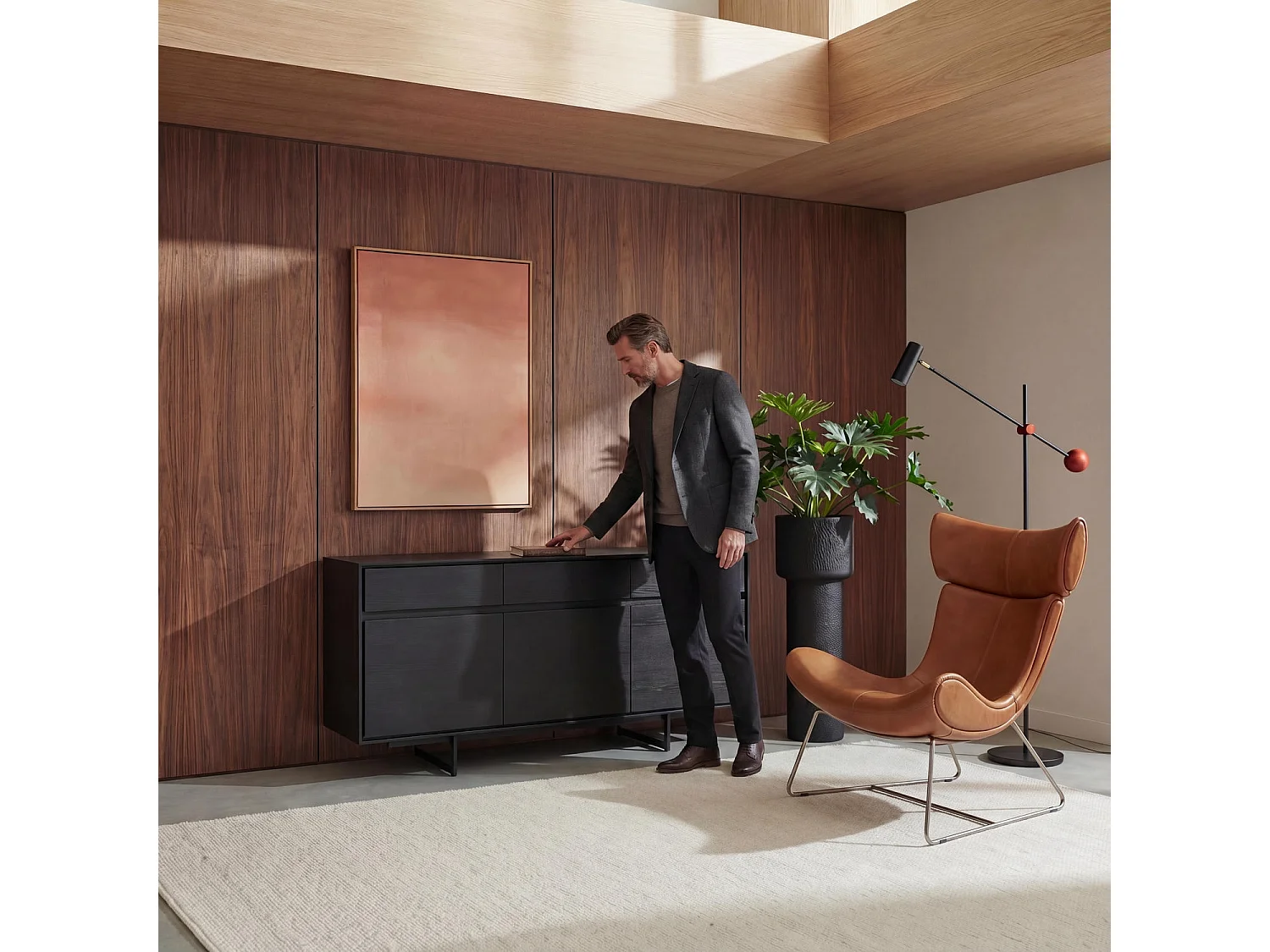 Buffet Tokyo avec 3 portes et 3 tiroirs - MDF et métal - Noir