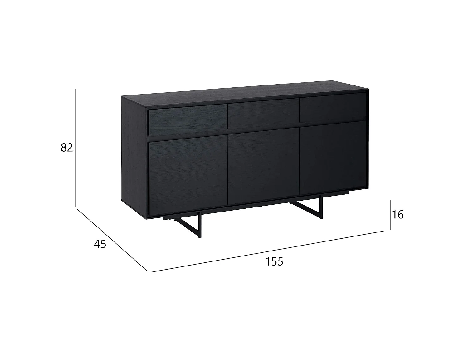 Buffet Tokyo avec 3 portes et 3 tiroirs - MDF et métal - Noir