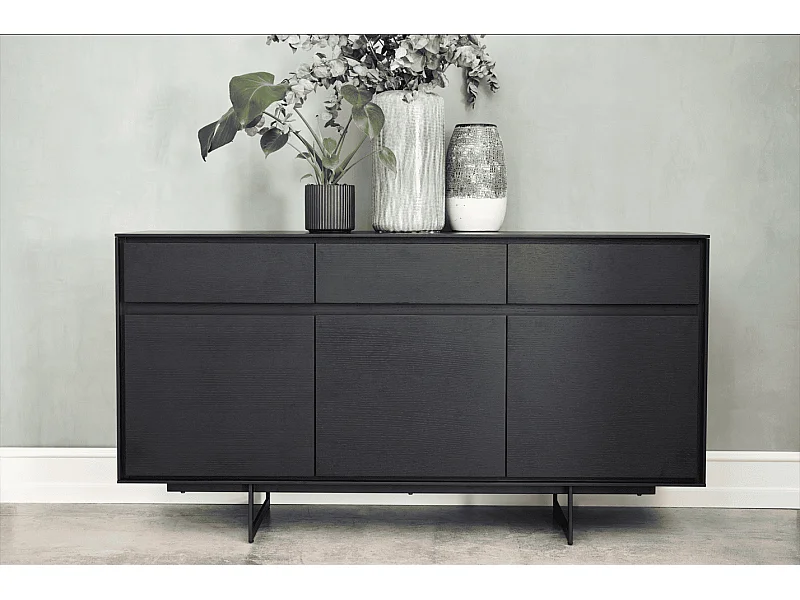 Buffet Tokyo avec 3 portes et 3 tiroirs - MDF et métal - Noir