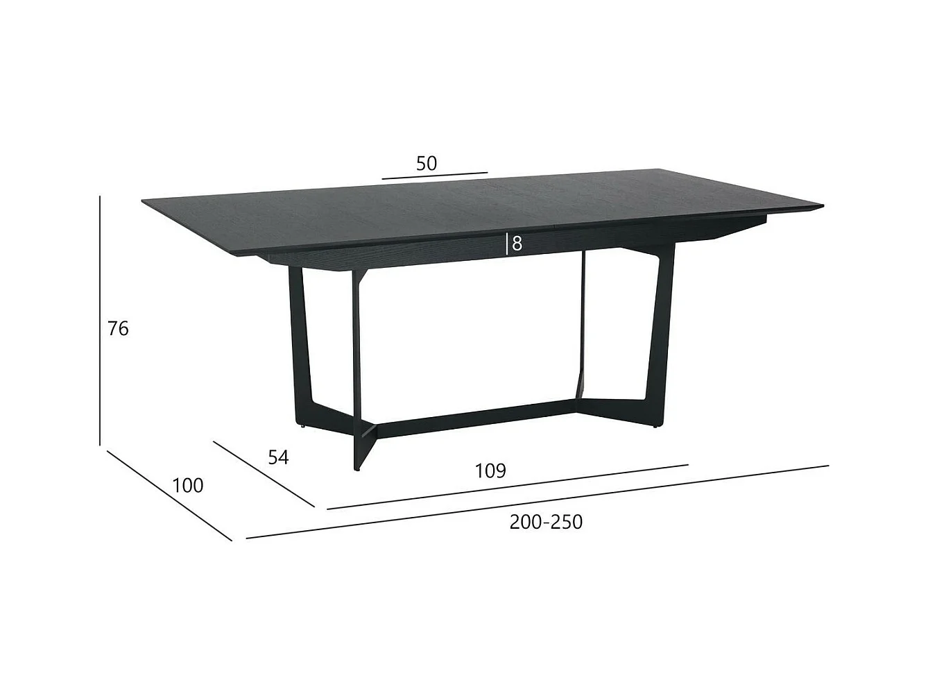 Rechthoekige Uitschuifbare eettafel Tokyo - 6 à 10 personen- MDF & staal - Zwart