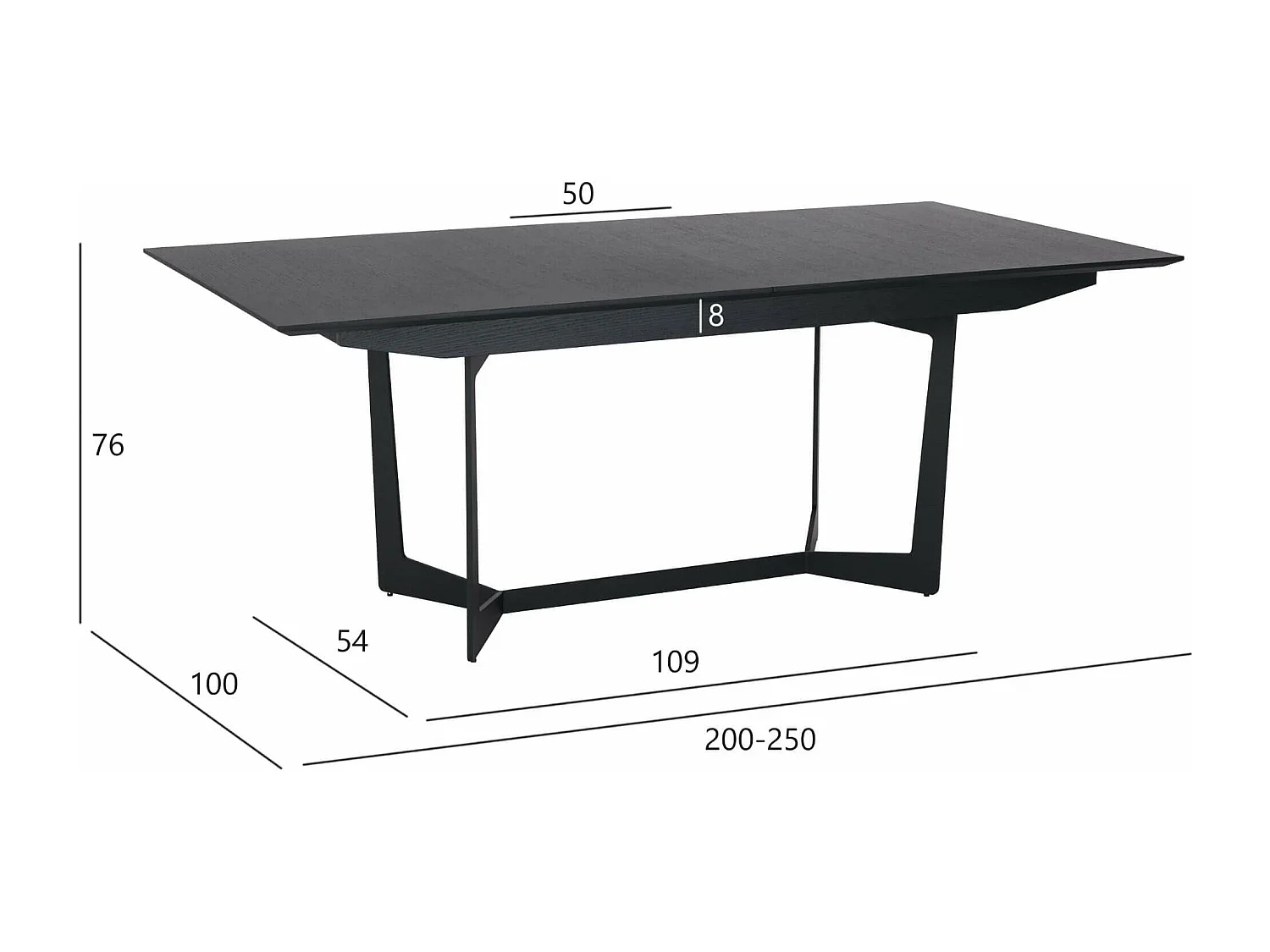 Rechthoekige Uitschuifbare eettafel Tokyo - 6 à 10 personen- MDF & staal - Zwart