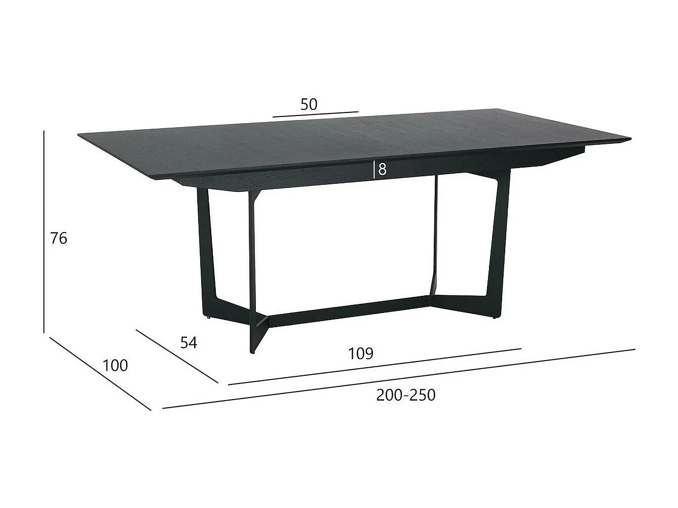 Table à manger extensible Tokyo - Rectangulaire - 6 à 10 couverts - MDF et métal - Noir