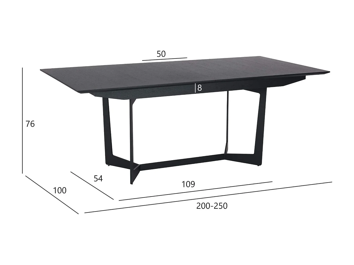 Rechthoekige Uitschuifbare eettafel Tokyo - 6 à 10 personen- MDF & staal - Zwart