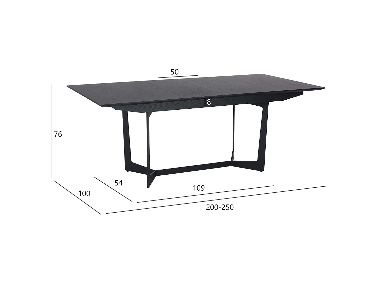 Table à manger extensible Tokyo - Rectangulaire - 6 à 10 couverts - MDF et métal - Noir