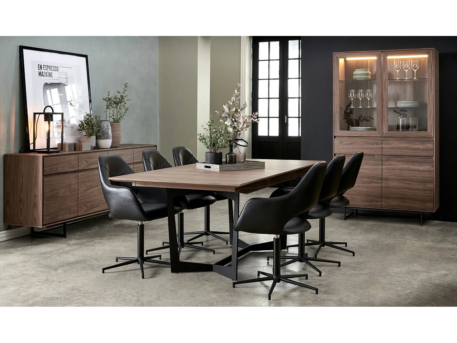 Rechthoekige Uitschuifbare eettafel Tokyo - 6 à 10 personen- MDF & staal - Okkernoot