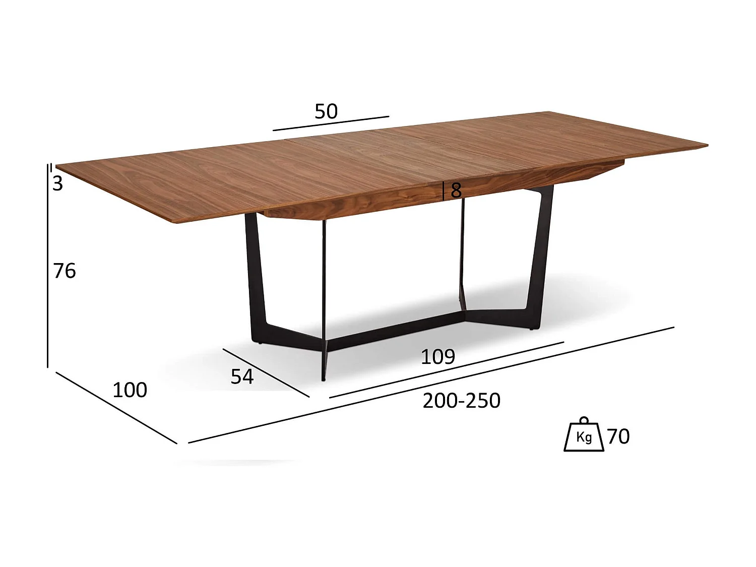 Rechthoekige Uitschuifbare eettafel Tokyo - 6 à 10 personen- MDF & staal - Okkernoot