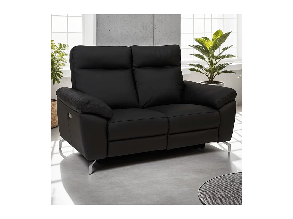 Canapé relax électrique Selesta - 2 places - Cuir - Noir