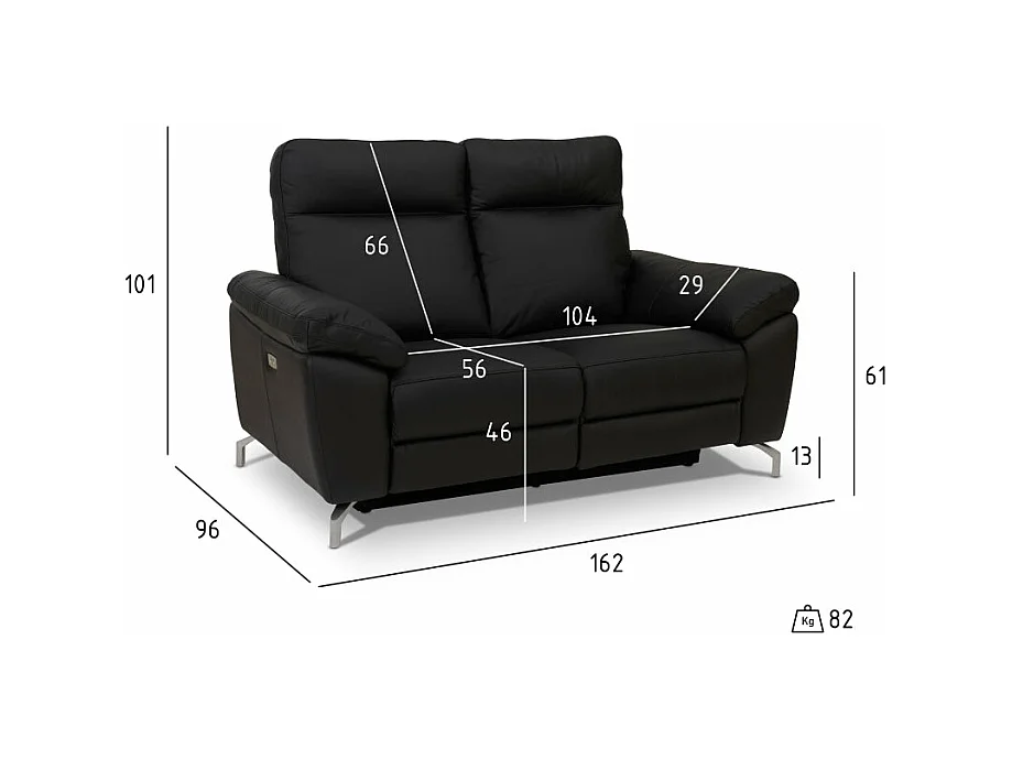 Canapé relax électrique Selesta - 2 places - Cuir - Noir